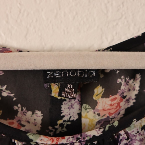 Zenobia Black Floral Print Sheer Blouse Top Women XL 3/4 Sleeve Whimsigoth Fairy - Picture 3 of 10